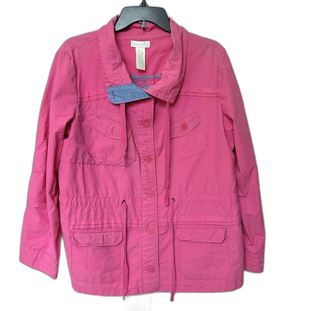 Caribbean Joe Jacket Womens XL Pink Pockets Button Outdoor Utility Chore Barbie